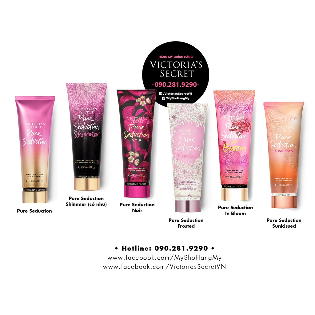 Lotion dưỡng thể Amber Romance, Pure Seduction, Love Spell, Bare Vannila Victoria's Secret USA 236ml