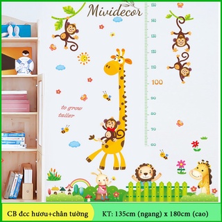 Bảng đo chiều cao cho bé MIVIDECOR decal dán tường cho bé hươu cao cổ đo chiều cao