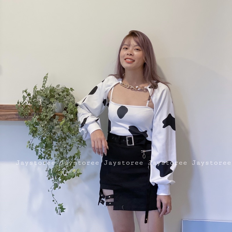 Set Croprop bò sữa tay dài và áo 2 dây