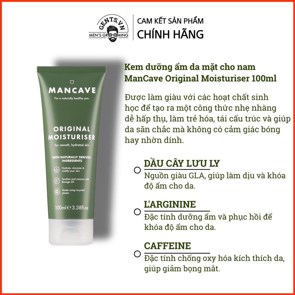 Bộ sữa rửa mặt, tẩy tế bào chết và kem dưỡng ẩm da cho nam ManCave Original Skincare Set sạch sâu ngừa mụn giảm bã nhờn
