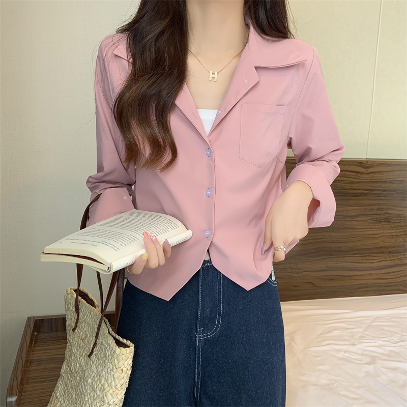 Áo Sơ Mi Tay Dài Dáng Rộng Màu Trơn Dễ Phối Đồ Thời Trang Mùa Xuân Phong Cách Hàn Quốc