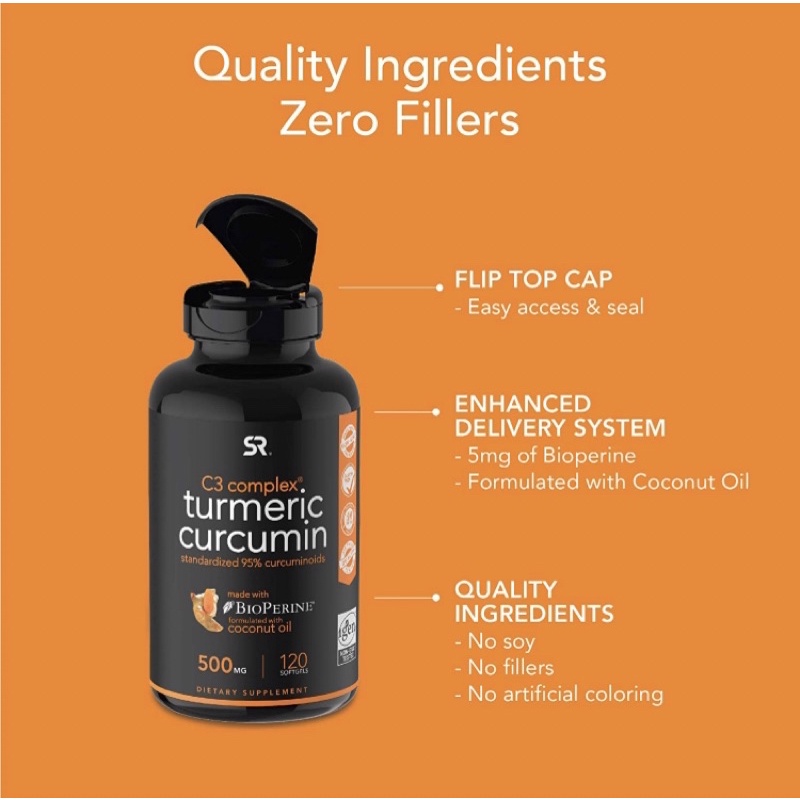 Nghệ nano Sports Research Turmeric Curcumin C3 Complex 500mg 120 viên USA