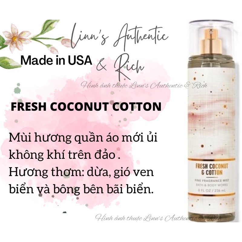 FRESH COCONUT COTTON - Xịt Thơm Body Mist Bath & Body Works