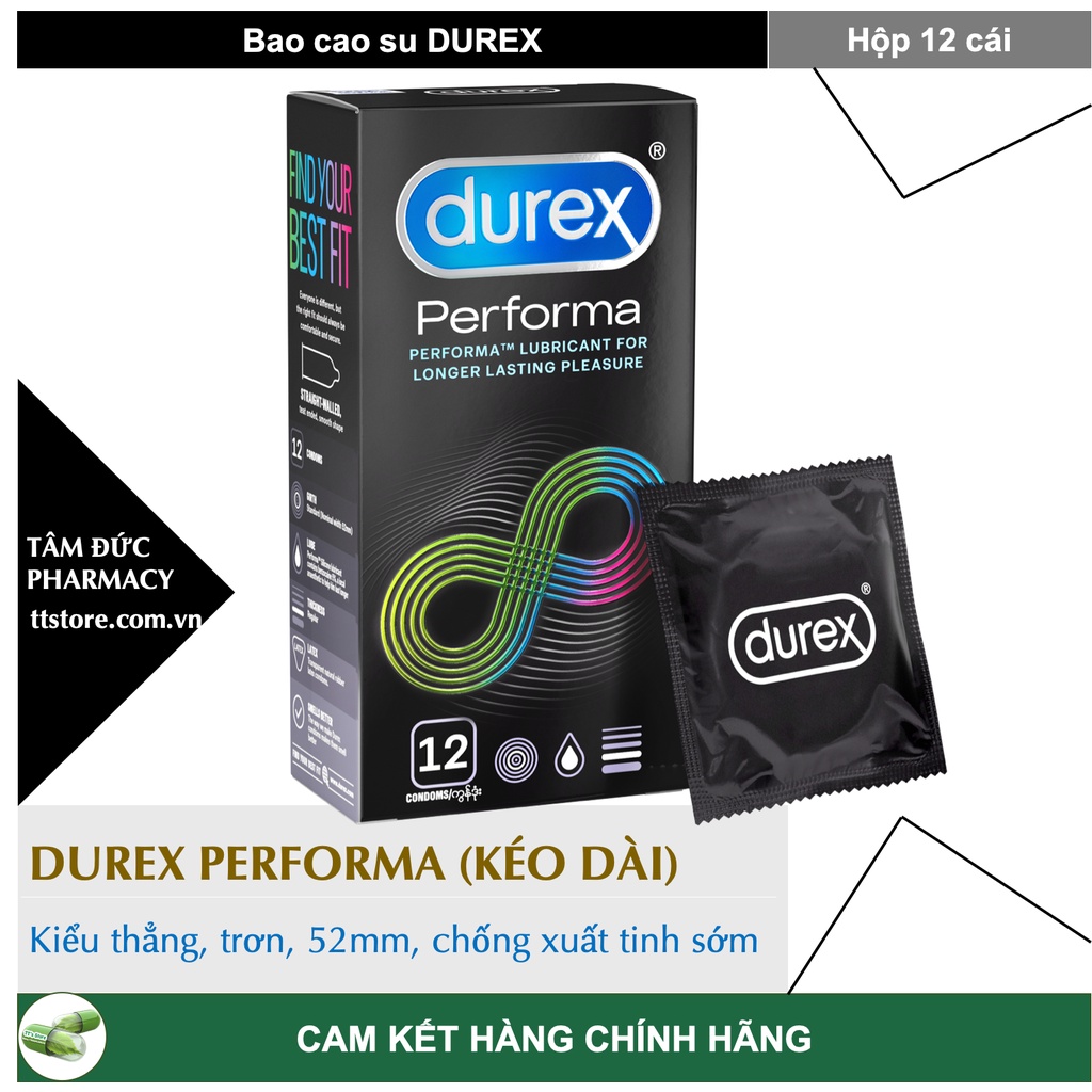 Bao cao su DUREX Performa 03 cái/12 cái (Kéo dài, chống xuất tinh sớm)