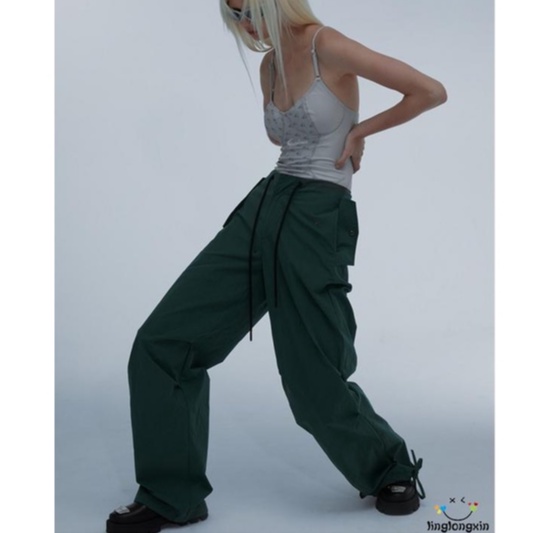 Quần Baggy Dài Ống Rộng Lưng Cao Có Thể Điều Chỉnh Kích Thước Linglongxi2-Y2K Dành Cho Nữ