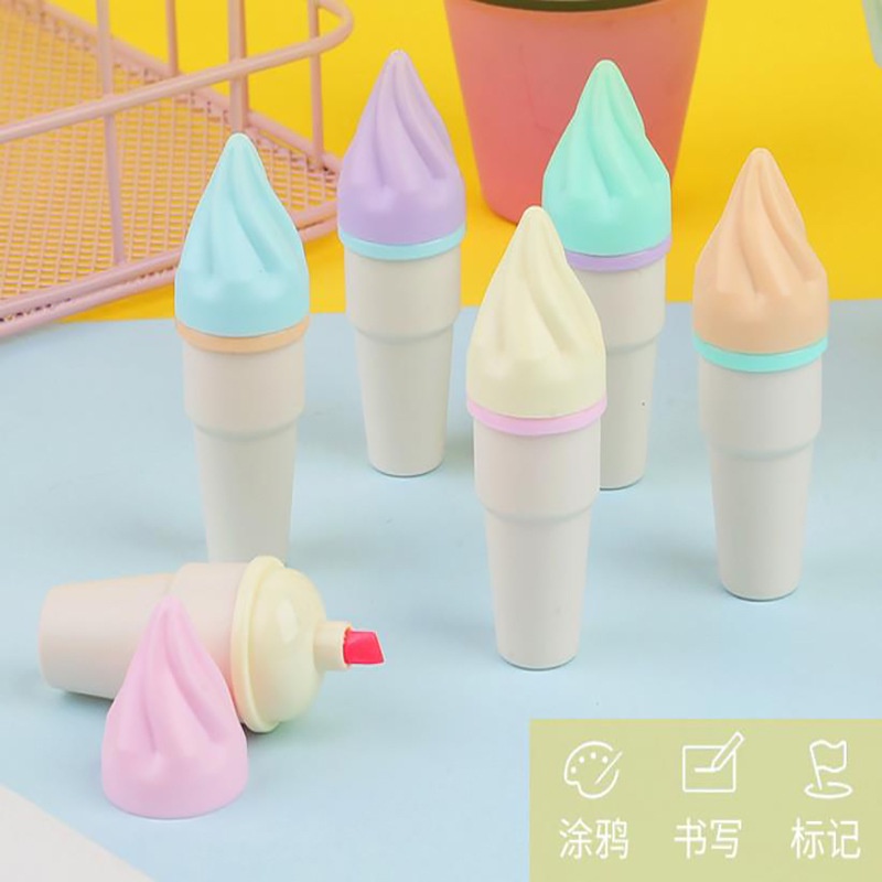 Set 6 Bút Dạ Quang Mini Hình Kem Ốc Quế Dễ Thương