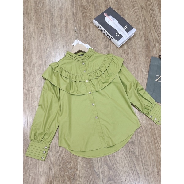 [Mã FAMARAL1 giảm 10K đơn 50K] ÁO SƠ MI XANH CỐM LI BÈO NGỰC