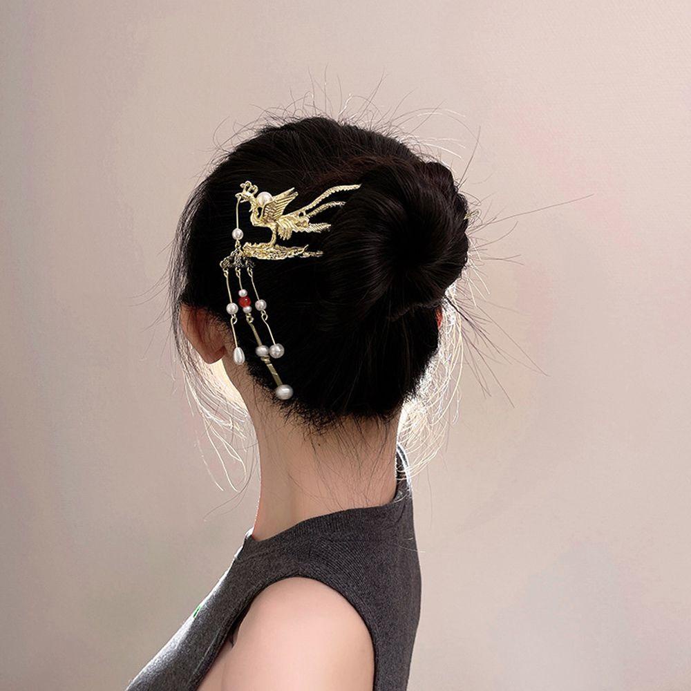 Trâm Cài Tóc Hình Chim Phượng Hoàng Bằng Kim Loại Phong Cách Trung Hoa Cổ Điển
