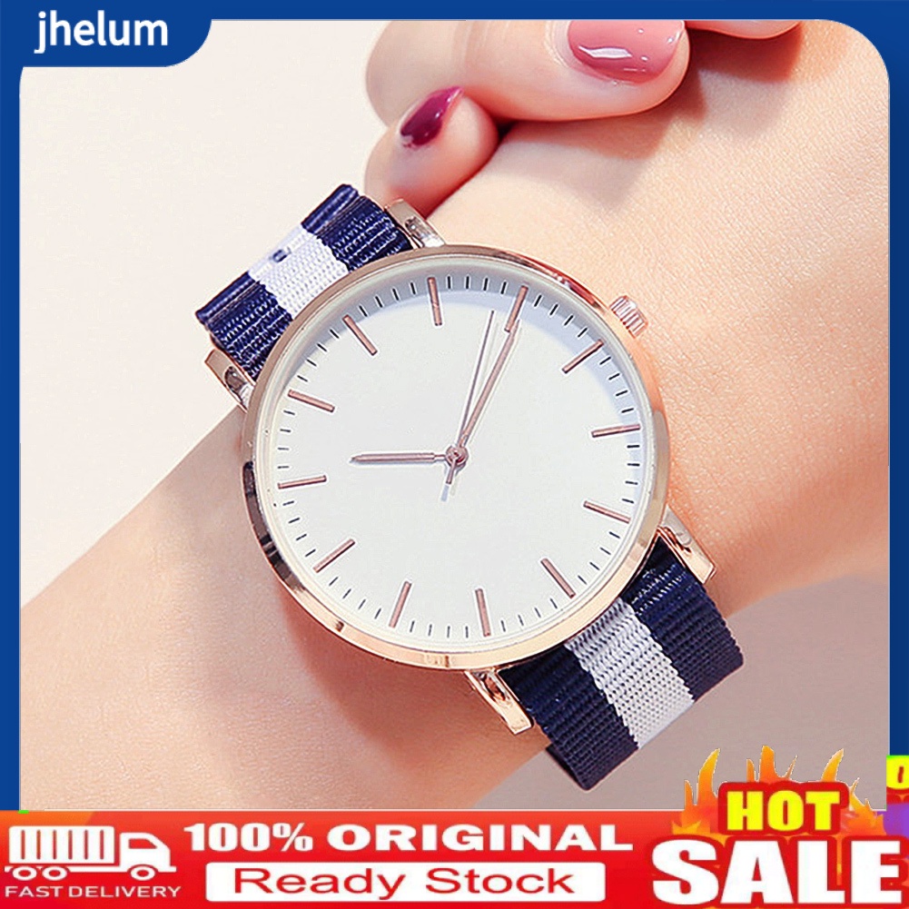 Đồng hồ đeo tay bộ máy quartz dây đeo bằng nylon họa tiết kẻ sọc thời trang cho cặp đôi