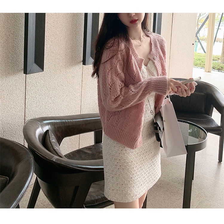 Áo Khoác Cardigan Dệt Kim Mỏng Màu Hồng Phong Cách Nhật Bản Thời Trang Mùa Thu Hàng Mới Dành Cho Bạn Nữ