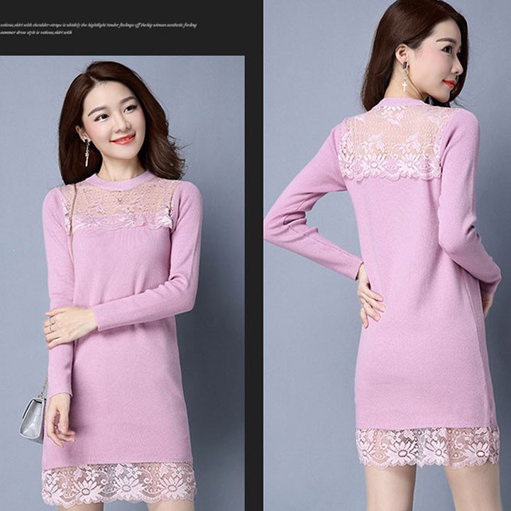 Đầm len phối ren thời trang VA-021i