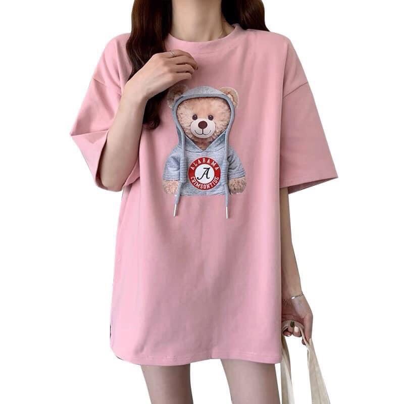 ÁO PHÔNG GẤU ĐỘI MŨ A HÌNH IN 5D TO ĐẸP SIÊU NÉT CHUẨN MẪU .SAO THUN NỮ UNISEX MAX RẺ  CHÁT COTTON TAY LỠ FROM RỘNG