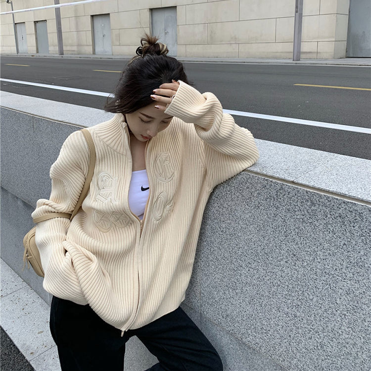 IMAODOU  Áo Khoác Nữ Len Dài Tay Dáng Rộng Phong Cách Hàn Quốc Nhẹ Nhàng