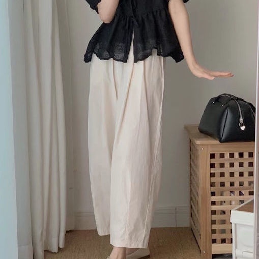 Set áo tay ngắn thêu họa tiết và quần dài thời trang phong cách Hàn Quốc cho mẹ bầu (có bán lẻ)