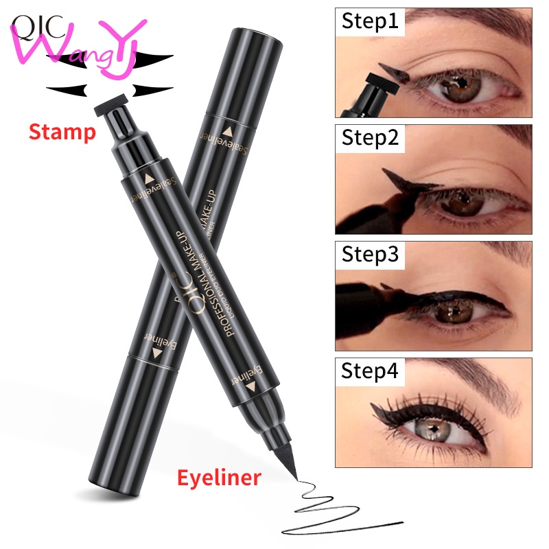 Bút kẻ mắt hai đầu QIC chống thấm nước và mồ hôi kiểu con dấu hình tam giác tiện dụng