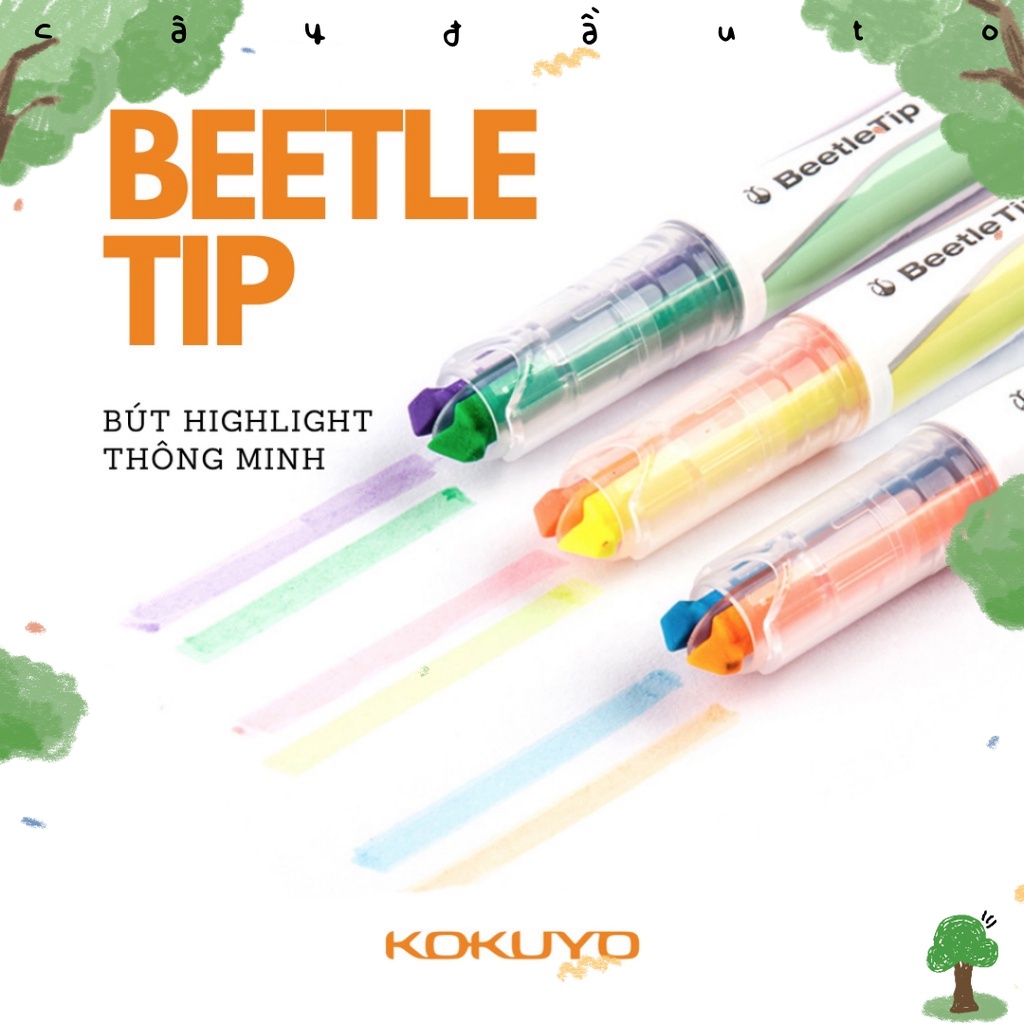 Bút Đánh Dấu Học Sinh 2 Màu Thông Minh Kokuyo Beetle Tip Cây Đầu To