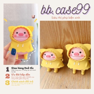 Ốp - Vỏ Đựng Bảo Vệ Hộp Sạc Tai Nghe Bluetooth Không Dây 1/2/i12/Pro Lợn Mặc Áo Mưa - bb.case99