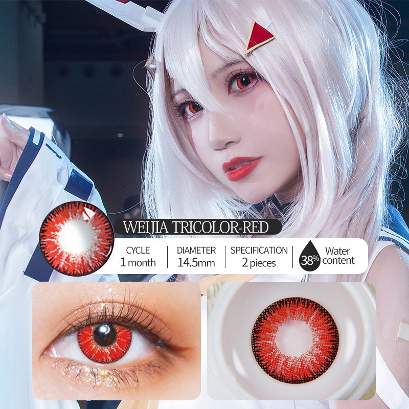 Kính áp tròng cận thị cho 14.5mm Màu xanh đỏ Halloween Cosplay