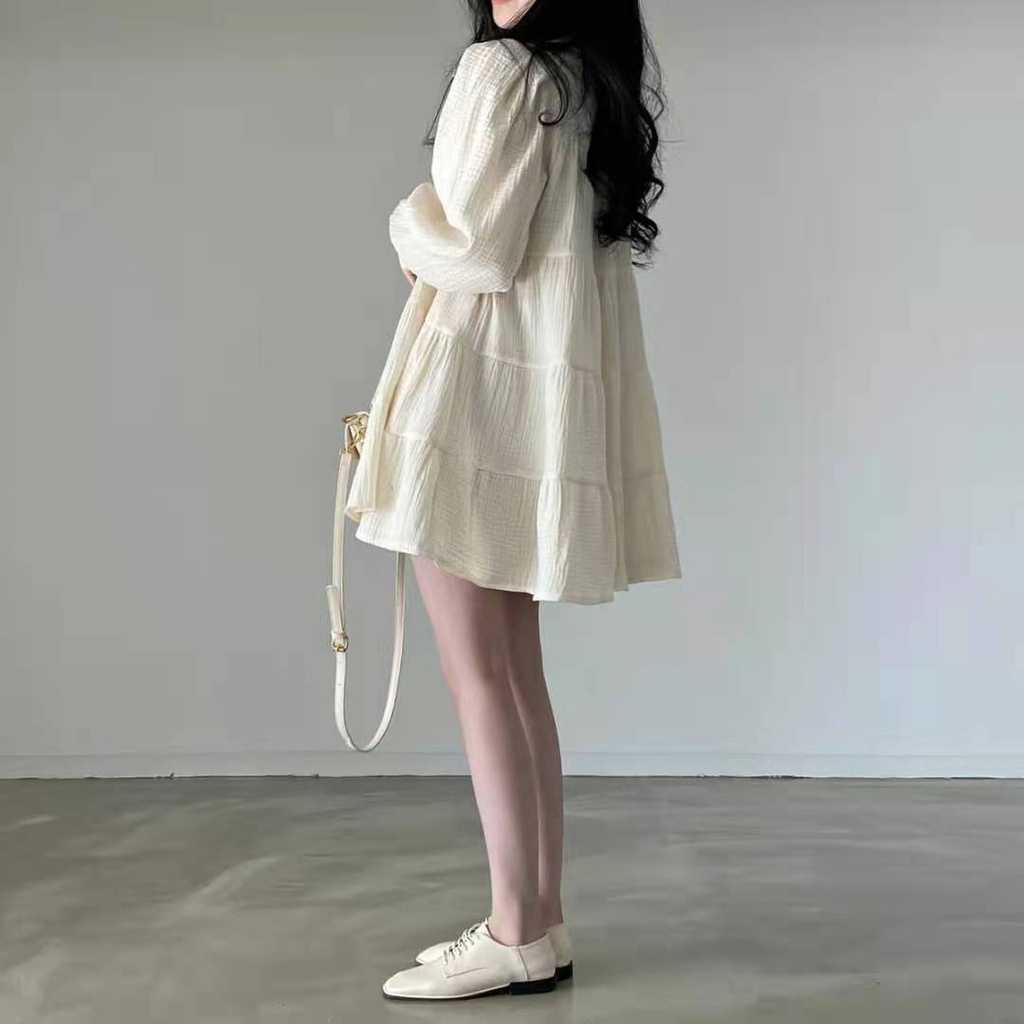 Đầm babydoll BH tay phồng dáng rộng thời trang mùa xuân phong cách Hàn Quốc cho nữ