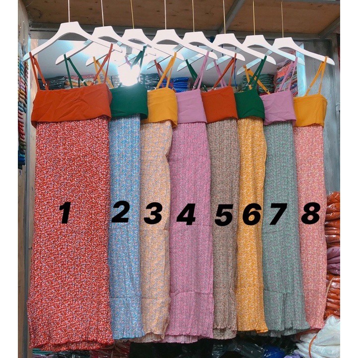 Đầm hoa nhí hai dây dập ly cột nơ lưng điều chỉnh phù hợp mọi vóc dáng