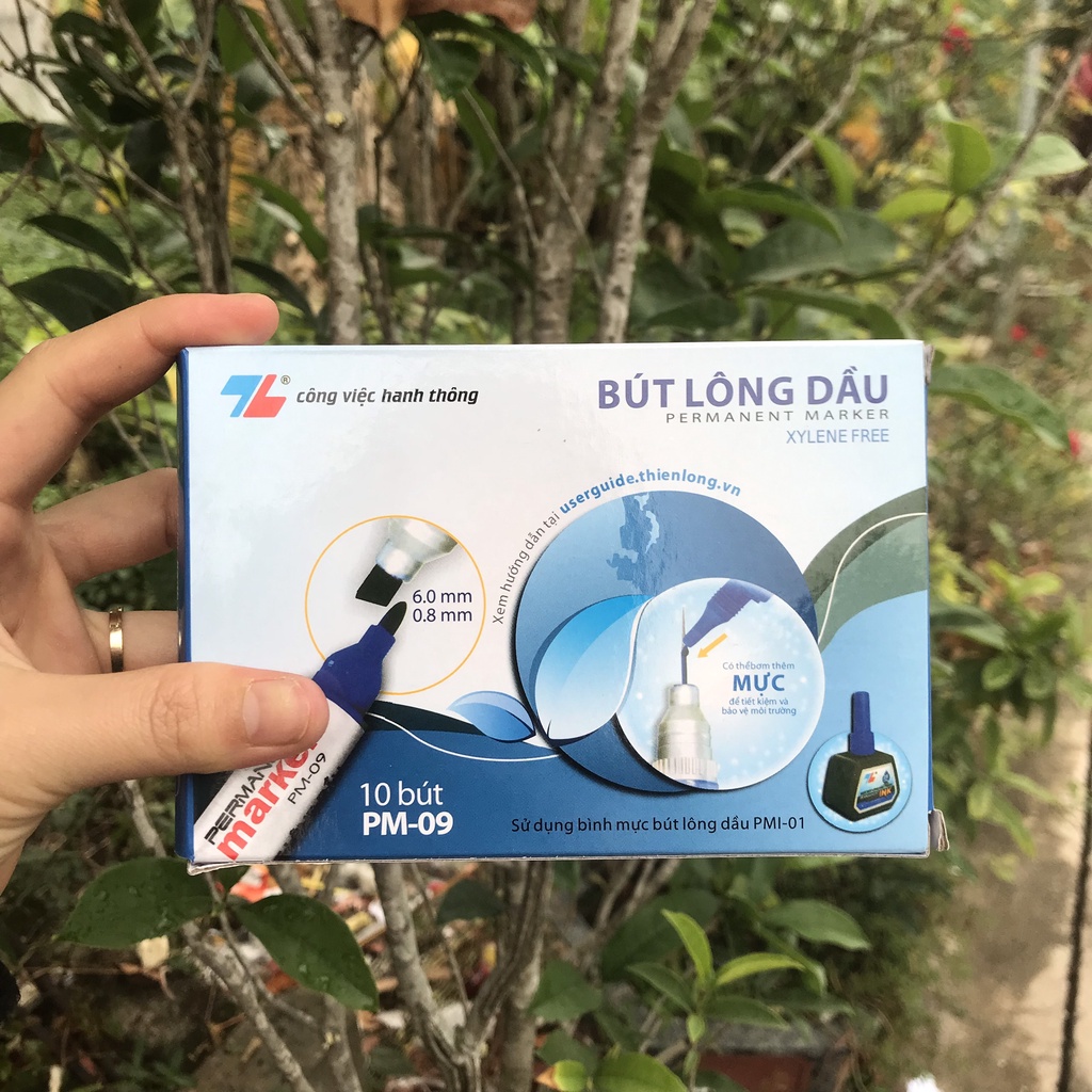 Hộp 10 Bút lông dầu Thiên Long PM-09 (xanh đỏ đen)