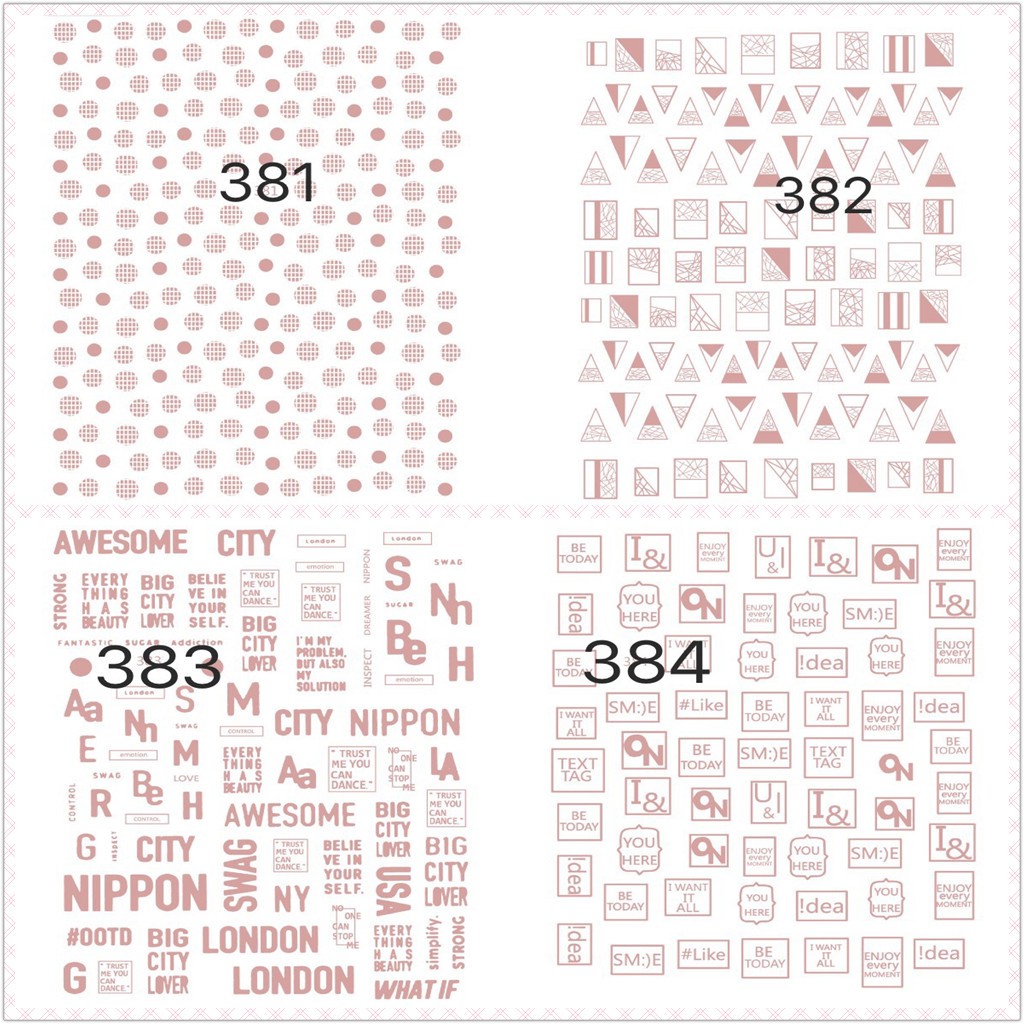 Miếng dán móng chống thấm nước họa tiết hoa hồng / chữ cái tiếng anh / hình học tự dính có thể làm thủ công