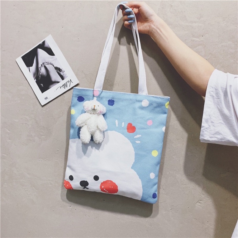 Túi vải tote hoạt hình gấu Ulzzang xinh xắn