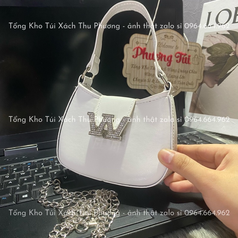 Túi Wang W dáng bầu kẹp nách da trơn mịn, sẵn 2 size chuẩn đẹp (ảnh thật shop chụp)