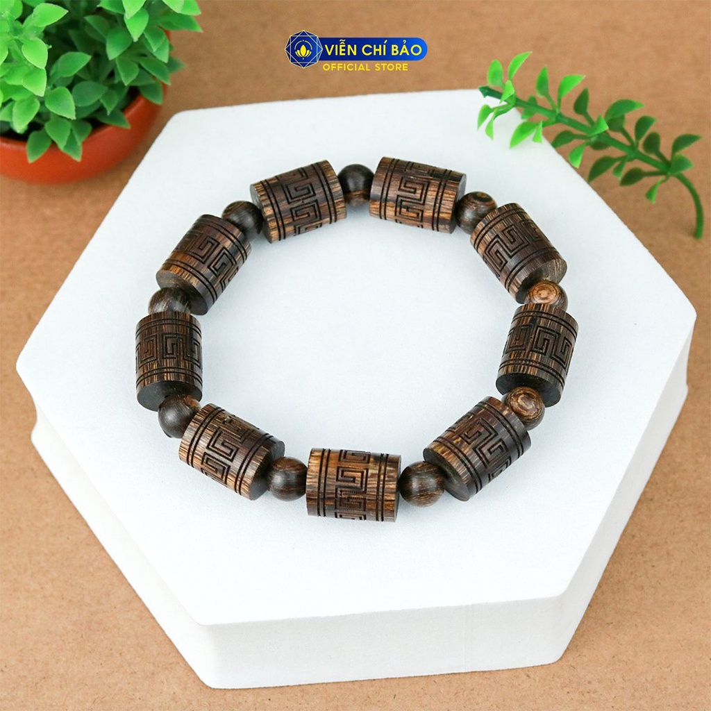 Vòng tay nam trầm hương sánh chìm đốt trúc khắc Hoa văn bình an thời trang phụ kiện trang sức Viễn Chí Bảo V000189