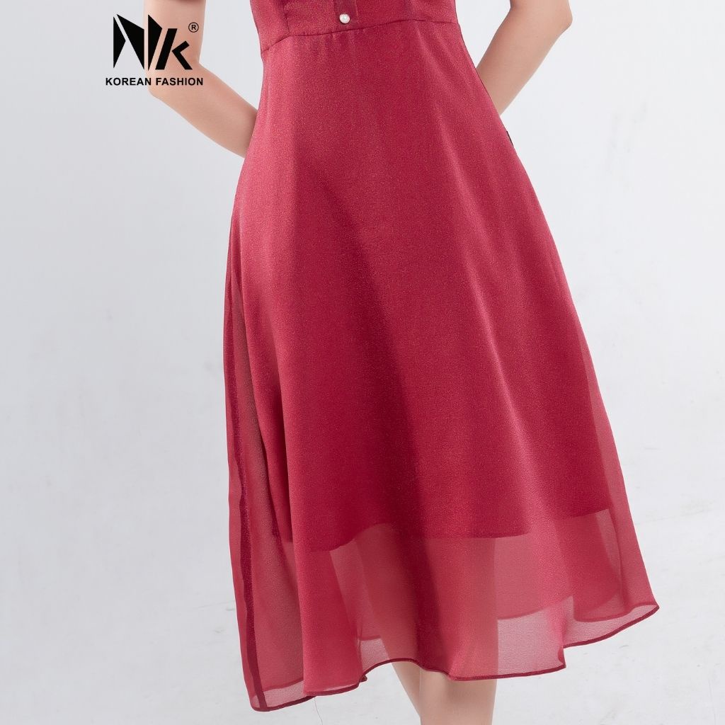 Váy Thiết Kế Nữ Dáng Xòe NK FASHION Thiết Kế Cổ Tròn Thêu Dập Ngực, Vải Hàn Cao Cấp NKDV2201004