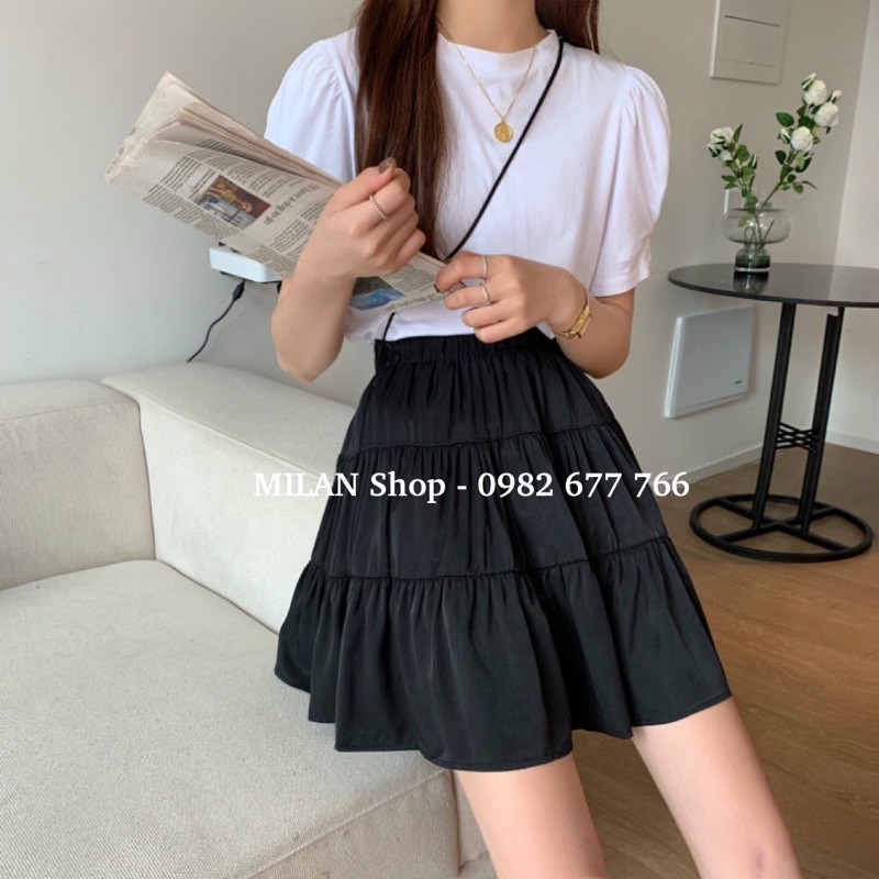 Chân váy ngắn tầng chất lụa mát phê 2 kiểu thời trang