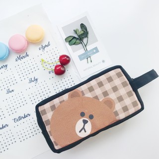 [Hình chụp thật] Bóp Viết Vải Canvas Gấu Nâu Caro