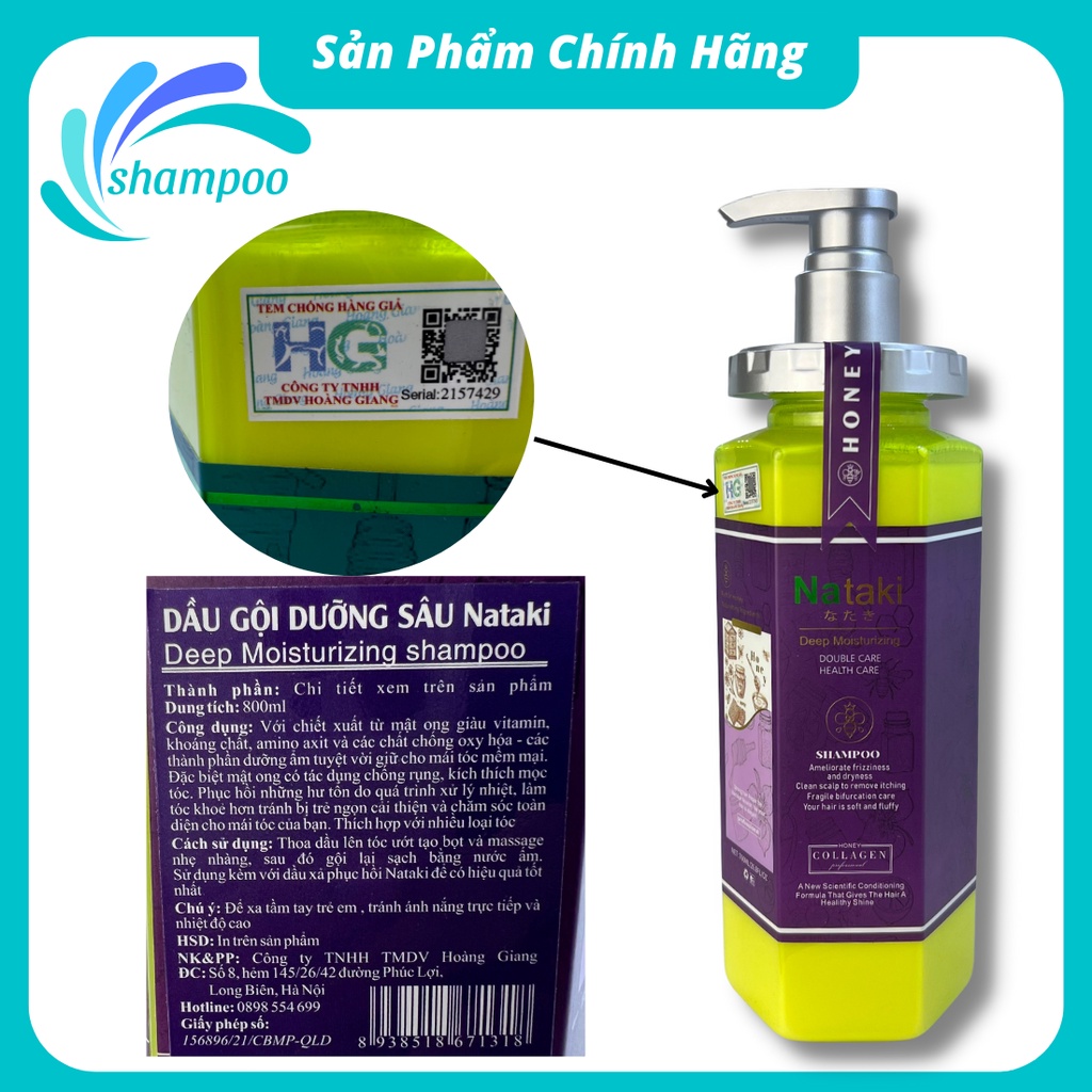 Dầu gội đầu cặp gôị xả NATAKI mẫu mới 760ml tinh chất mật ong dưỡng ẩm phục hồi chăm sóc tóc