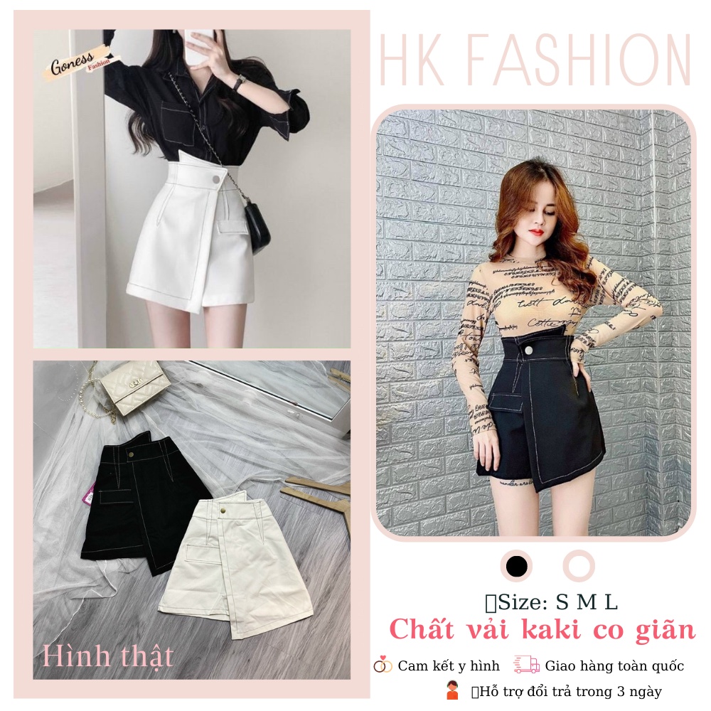 Quần giả váy quần chân váy cạp chéo viền chỉ nổi phong cách Hàn Quốc HK FASHION