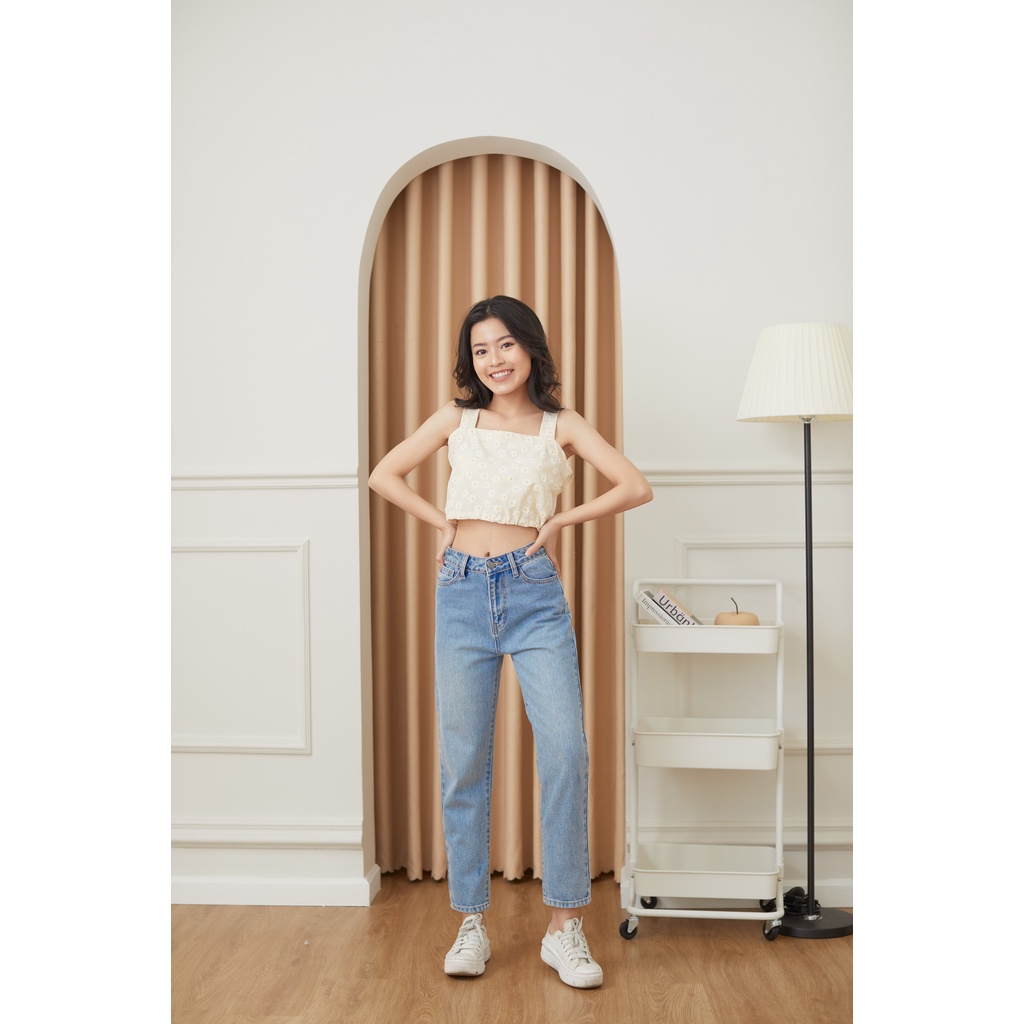 Quần Jeans Nữ Lưng Cao Màu Xanh Wash Đùi LDM-102E