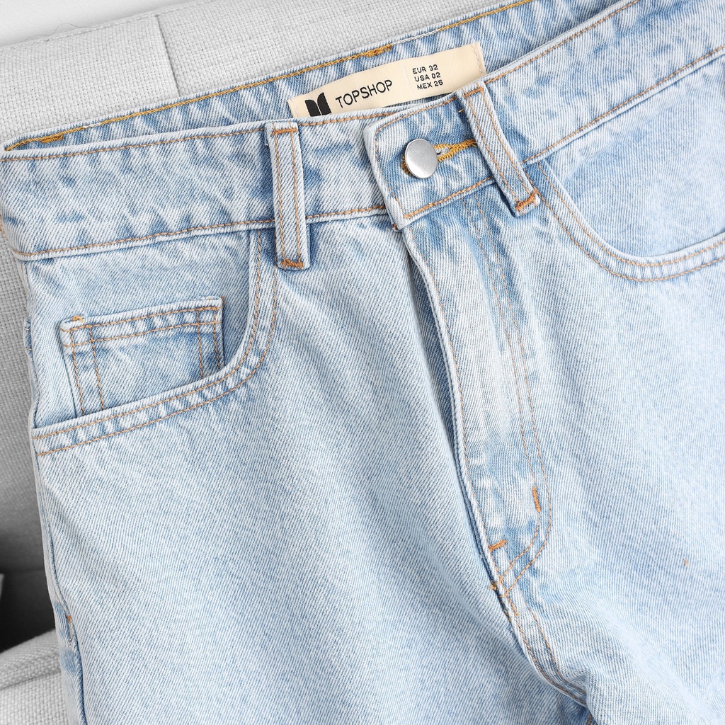 Quần Mom Jeans Nữ Lưng Cao Màu Xanh Sáng M-01