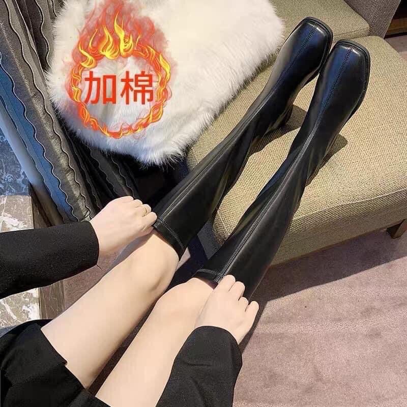 Giày bốt đùi nữ chất da boots đầu gối đế gót 3 phân khoá kéo boost dài martins màu đen sang chảnh Hàn Quốc ulzzang | BigBuy360 - bigbuy360.vn