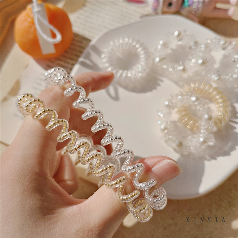 Dây buộc tóc co giãn thiết kế dạng dây điện thoại xoắn xinh xắn dành cho nữ