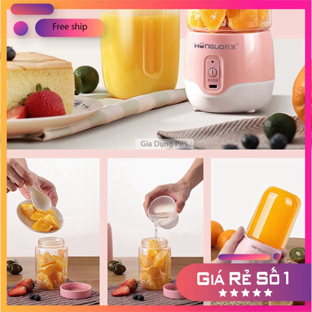 (4 lưỡi)Máy xay sinh tố cầm tay mini sạc pin, Máy say sinh tố cầm tay đa năng mini 300ml Honguo