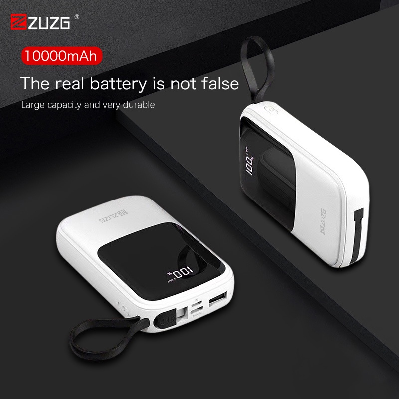 Sạc dự phòng 10000mah mini ZUZG đa năng cáp sạc 3 đầu J33