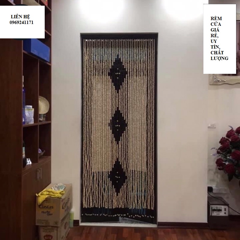 Mành rèm hạt gỗ bồ đề phong thủy, treo cửa (mẫu 3 trám dọc)
