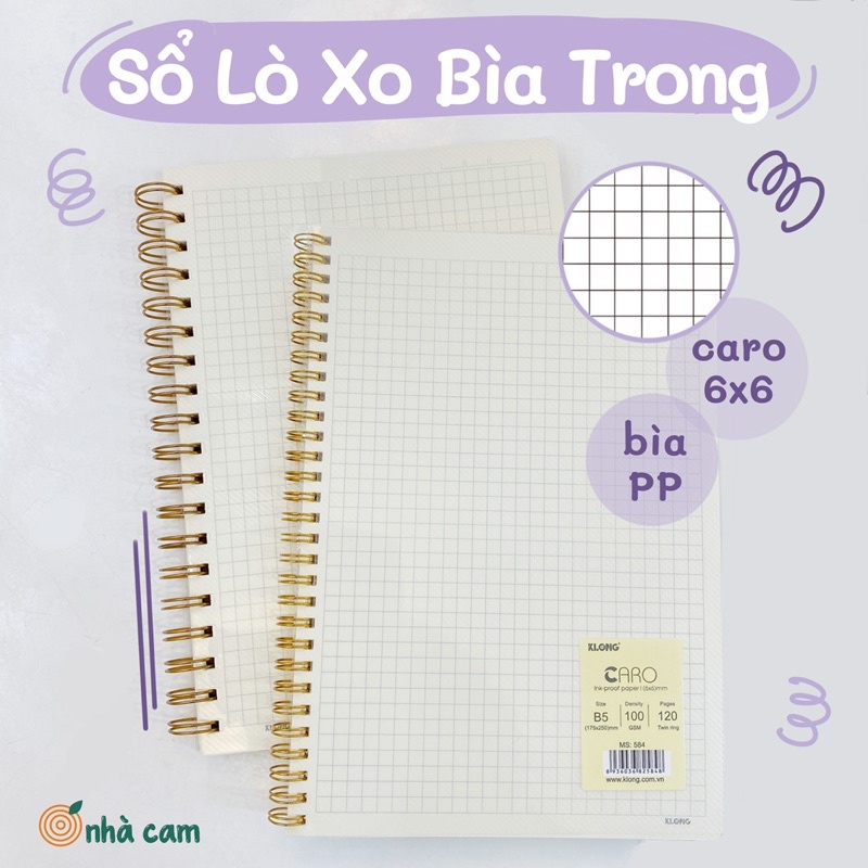 Sổ Lò Xo Bìa Trong Caro Lớn 6x6 Klong Nhà Cam