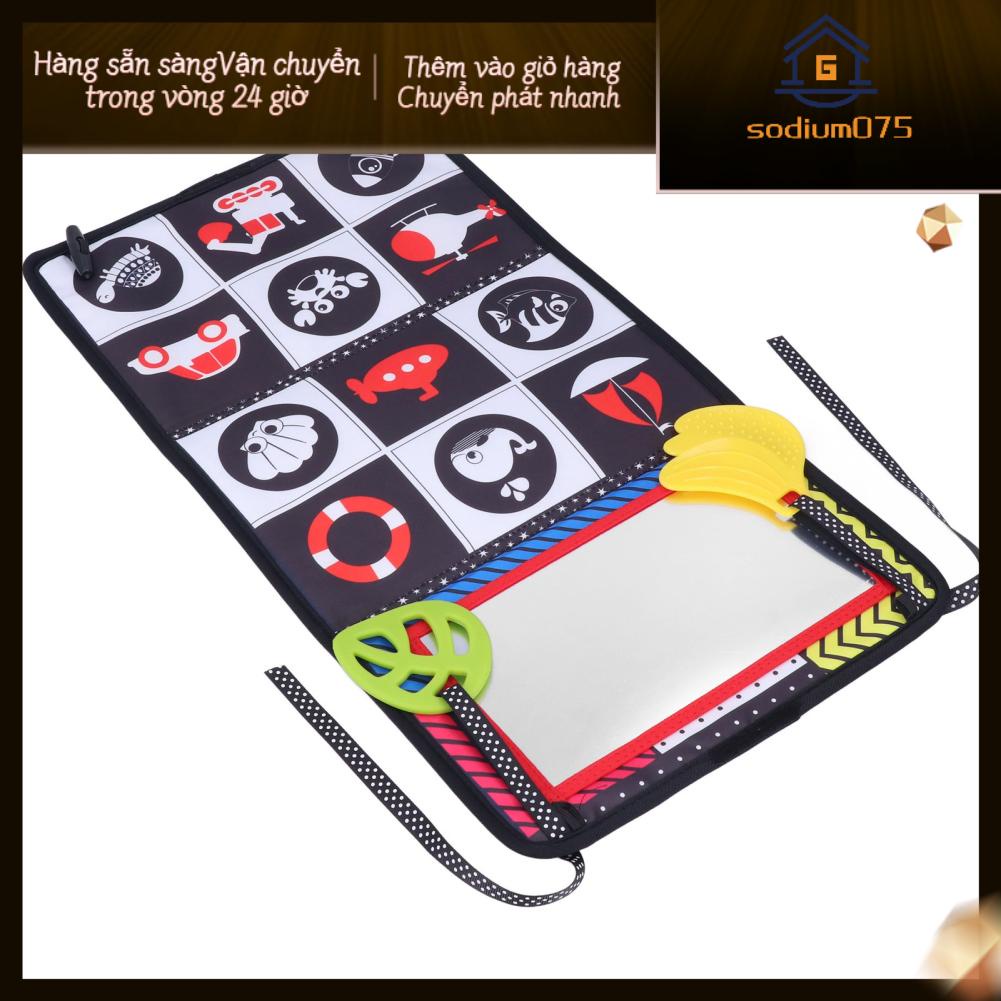 Sodium075 Sách vải mềm dành cho bé có độ tương phản cao với Gương thời gian nằm sấp trẻ sơ sinh chập chững biết đi