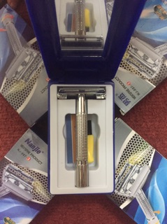 Cạo Râu Inox cổ điển chất lượng cao + 1 Lưỡi  Lam + 1 Hộp Gương FULLBOX