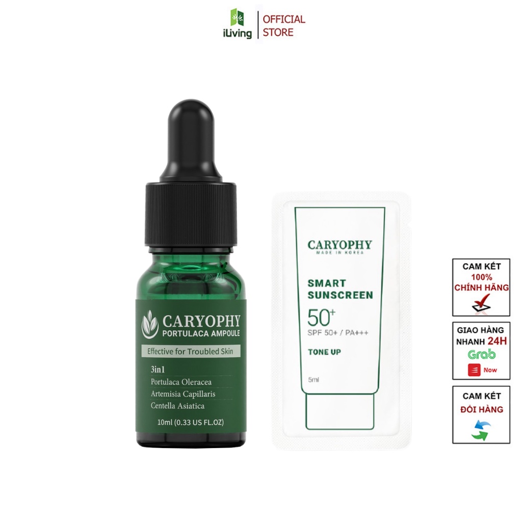 Combo dưỡng da giảm mụn mờ thâm Caryophy Portulaca (serum 10ml và kem chống nắng 5ml) ILIVING-CARCBMNSRKCN5