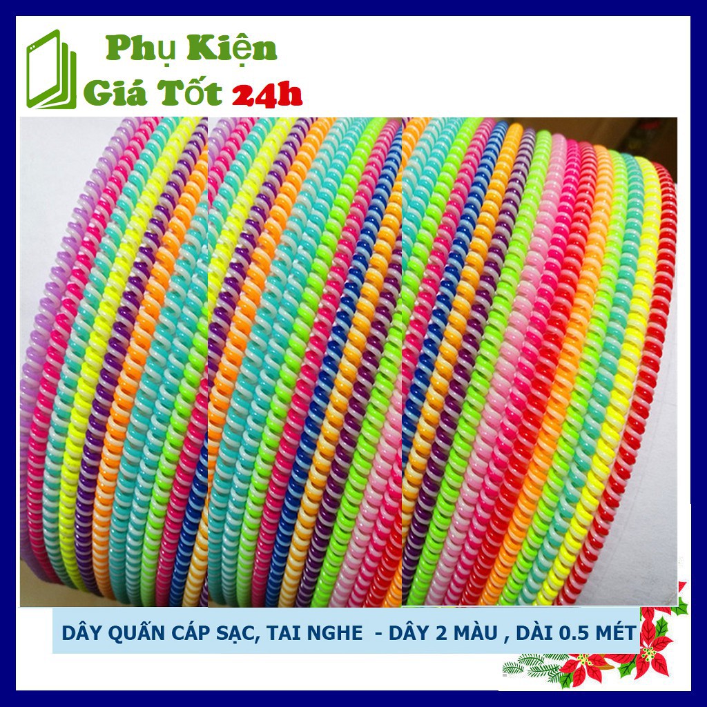 DÂY QUẤN 2 MÀU CÁP SẠC, TAI NGHE ( NHIỀU MÀU, DÀI 0.5 MÉT ) - Phụ kiện Hoàng Long