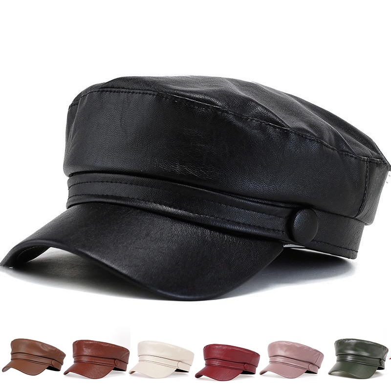 Mũ Beret Da PU Phong Cách Quân Đội Thời Trang Cá Tính Cho Nữ