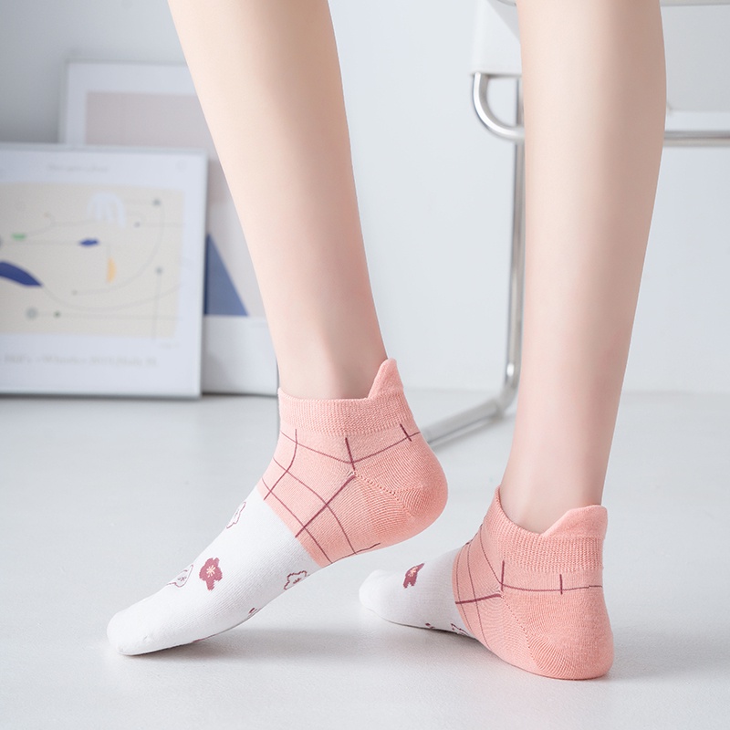 Vớ cotton cổ cao tới mắt cá chân có phần gót họa tiết hoa/ trái cây/ chấm bi thời trang thường ngày đáng yêu cho nữ