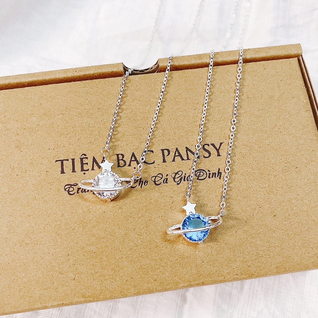 Dây chuyền bạc nữ PANSY hình ngôi sao và dải thiên hà nạm đá lấp lánh, vòng cổ bạc ta ý nghĩa thật đẹp