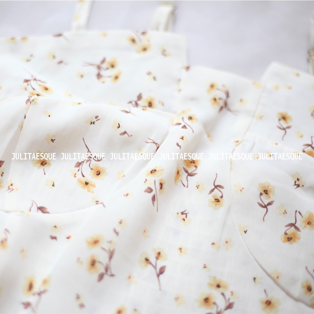 Váy hoa nhí 2 dây, đầm hoa nhí hai dây dáng dài maxi chất voan có bo chun đi biển, đi chơi - Liti Dress